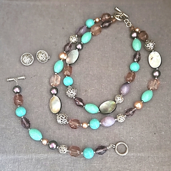 Premier Designs set Necklace, bracelet & earrings beautiful! Silver, turquoise - Picture 2 of 9